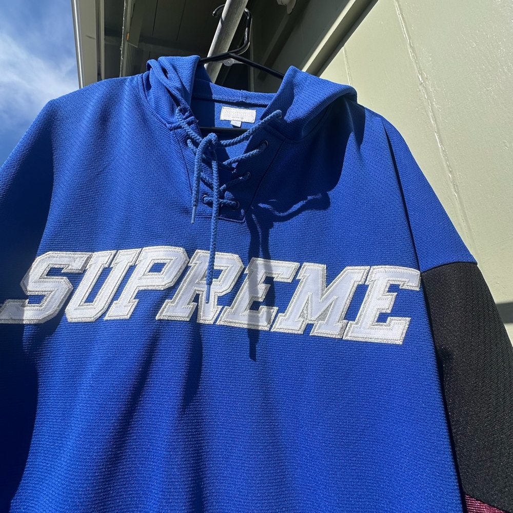 Supreme Royal Blue Hoodie with Black Sleeves